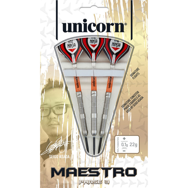 Seigo Asada Phase 3 Maestro Natural 95% Tungsten Steel Tip Darts by Unicorn