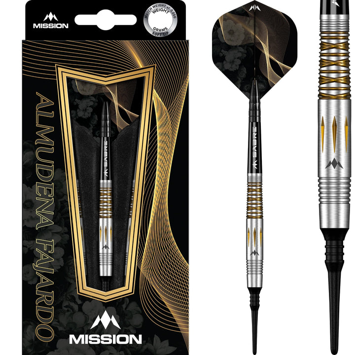 *Mission Almudena Fajardo Ayuso Darts - Soft Tip - 95% Tungsten - Gold PVD Milled Silver