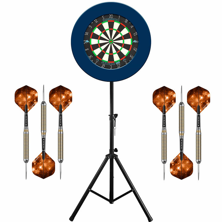 Mission Samurai Infinity Dartboard & Stand Set - Dart Board, Surround, Stand and Darts - Blue