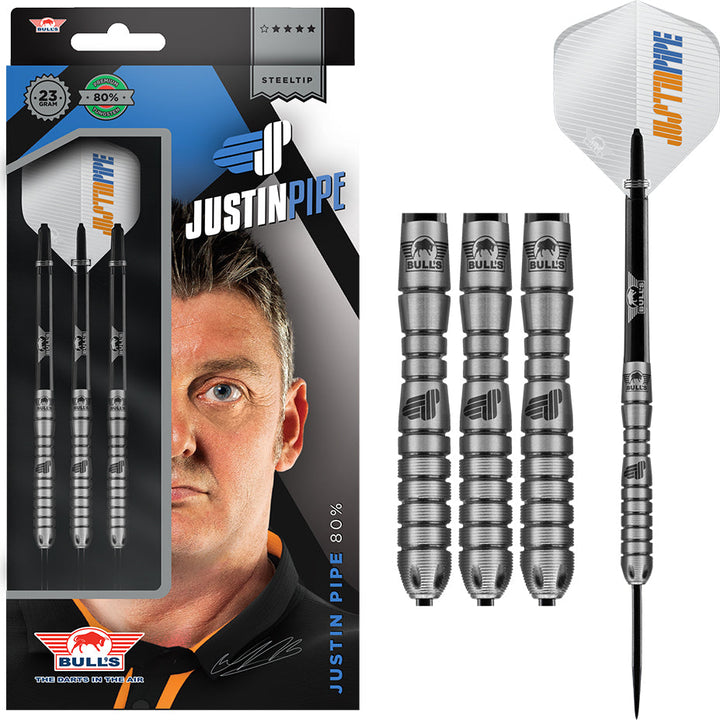 Justin Pipe 80% Tungsten Steel Tip Darts by Bulls