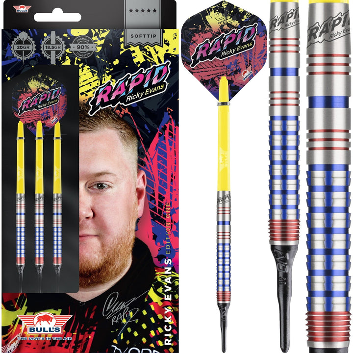 Bulls Ricky Evans Darts - Soft Tip - 90% - Rapid - Red & Blue