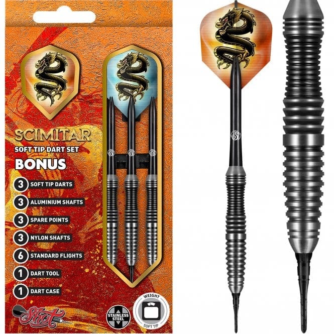 *Shot Scimitar Darts - Soft Tip - Stainless Steel - Black Ring - 18g