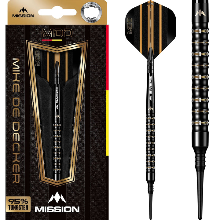Mission Mike De Decker Darts - Soft Tip - 95% Tungsten - Black & Gold PVD - 20g