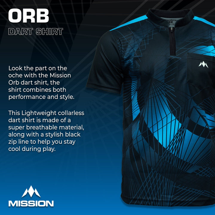 Mission Darts Orb Dart Shirt - Collarless - Lightweight - Black & Blue - Youth