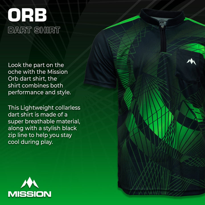 Mission Darts Orb Dart Shirt - Collarless - Lightweight - Black & Green - Youth