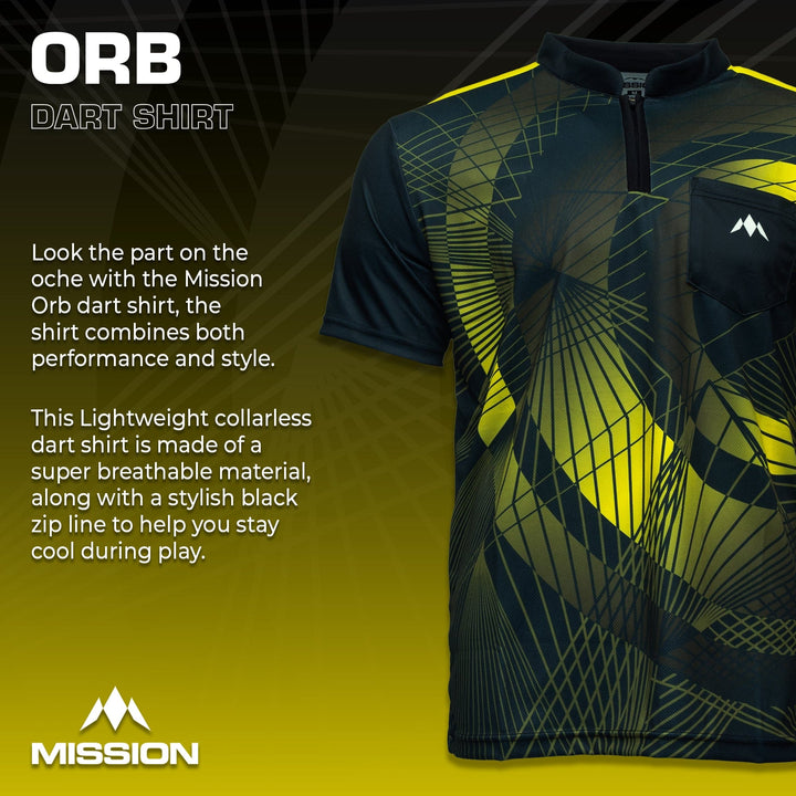 Mission Darts Orb Dart Shirt - Collarless - Lightweight - Black & Yellow - Youth