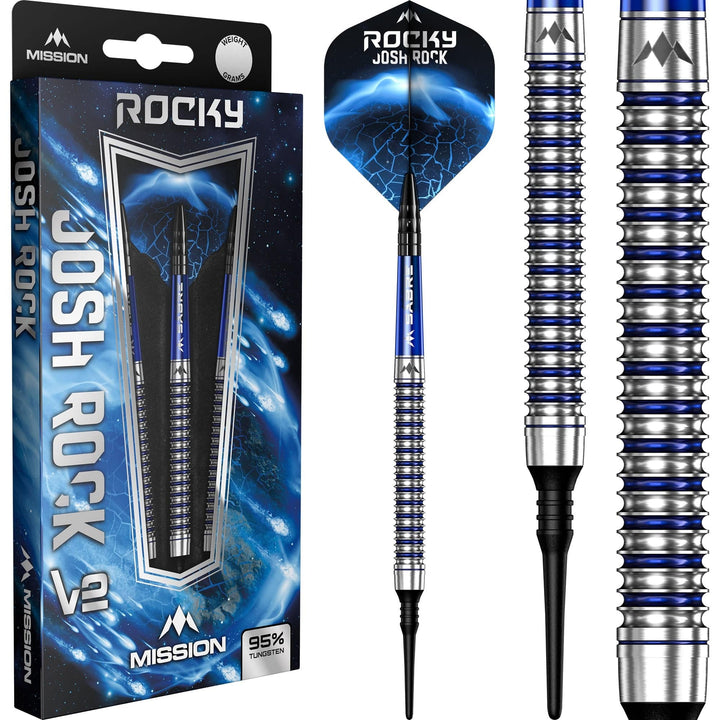 *Mission Josh Rock Darts v2 - Soft Tip - 95% - Rocky - Silver & Blue PVD