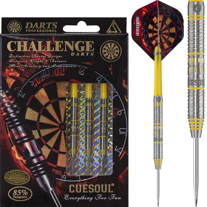 *Cuesoul - Steel Tip Tungsten Darts - Challenge - Multi Ring - Tapered - Yellow 22g