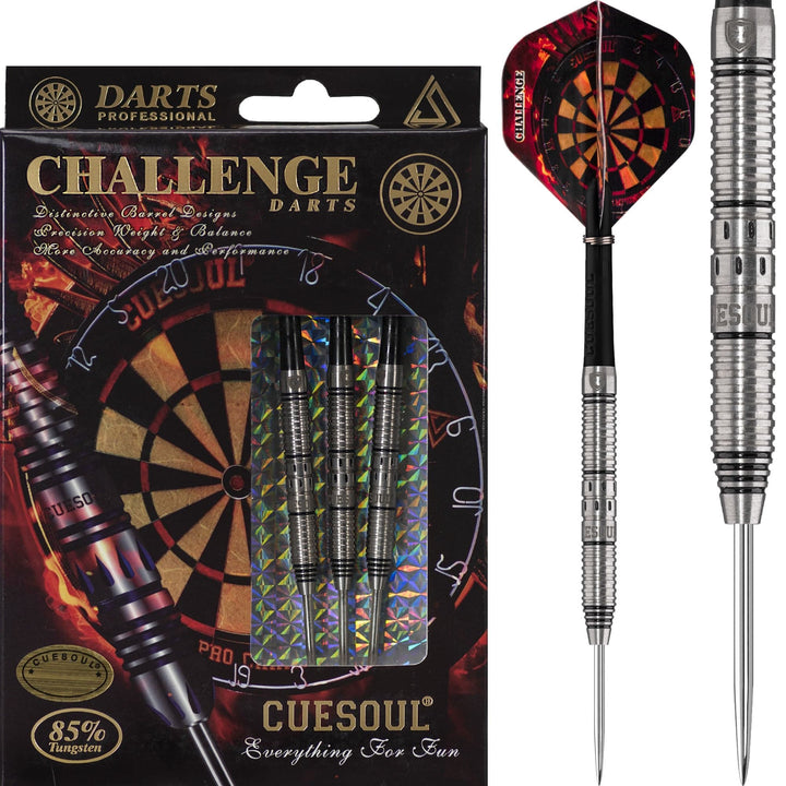 *Cuesoul - Steel Tip Tungsten Darts - Challenge - Multi Ring - Tapered - Black 22g