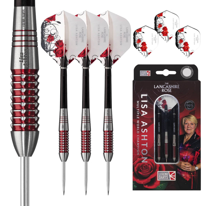 *Legend Darts - Steel Tip - 90% Tungsten - The Lancashire Rose - Lisa Ashton - Electro Red