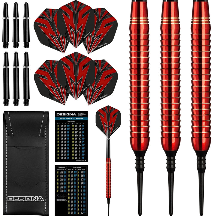 *Designa Mako Darts - Soft Tip Electro Brass - Shark Grip - Red 20g