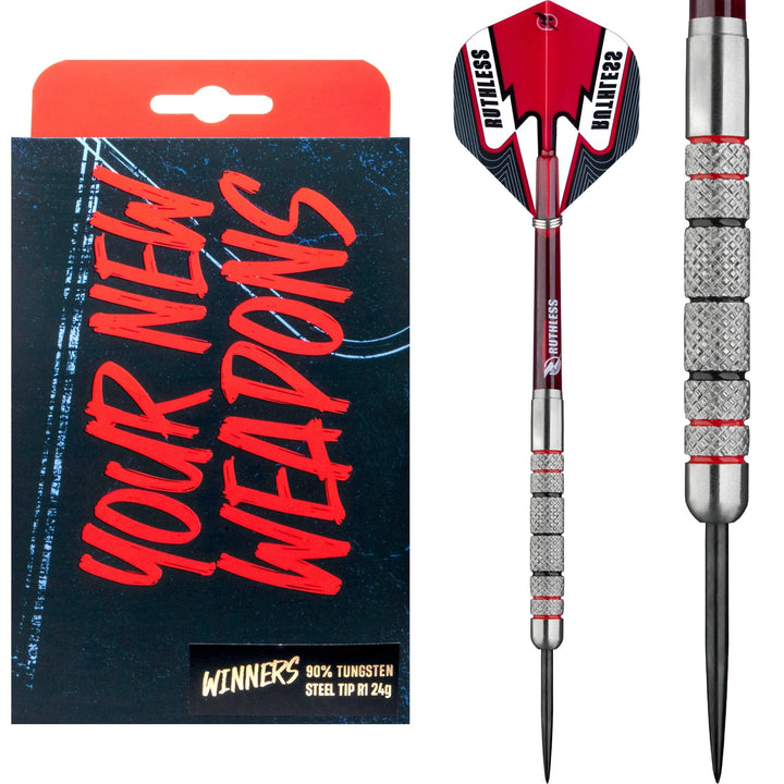 Ruthless Winners Darts - Steel Tip - Full Knurl - Black & Red - 24g 24g