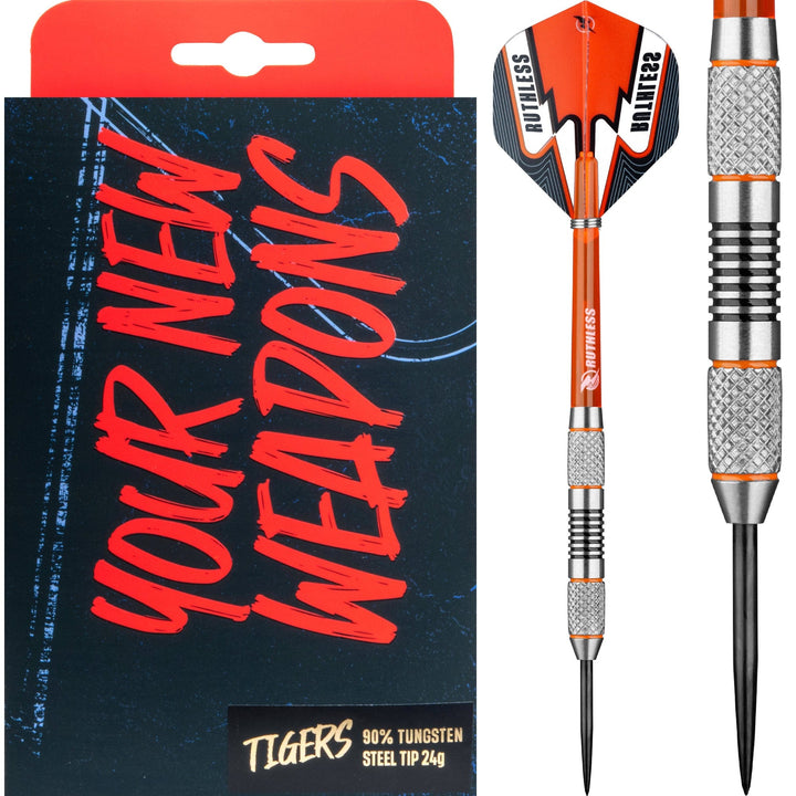 Ruthless Tigers Darts - 90% Steel Tip Tungsten - Twin Knurl - 24g 24g
