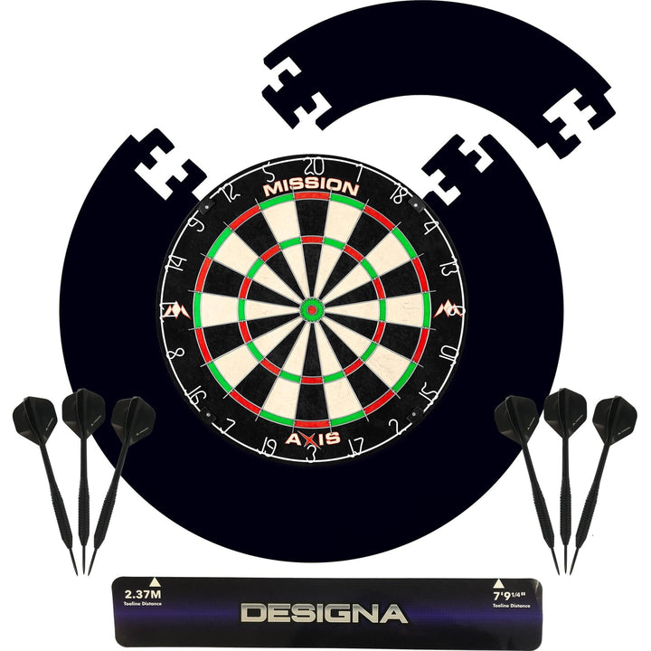 Dartboard Set: Mission Axis Dartboard + Black Jigsaw Surround + Throwline + 6 Darts