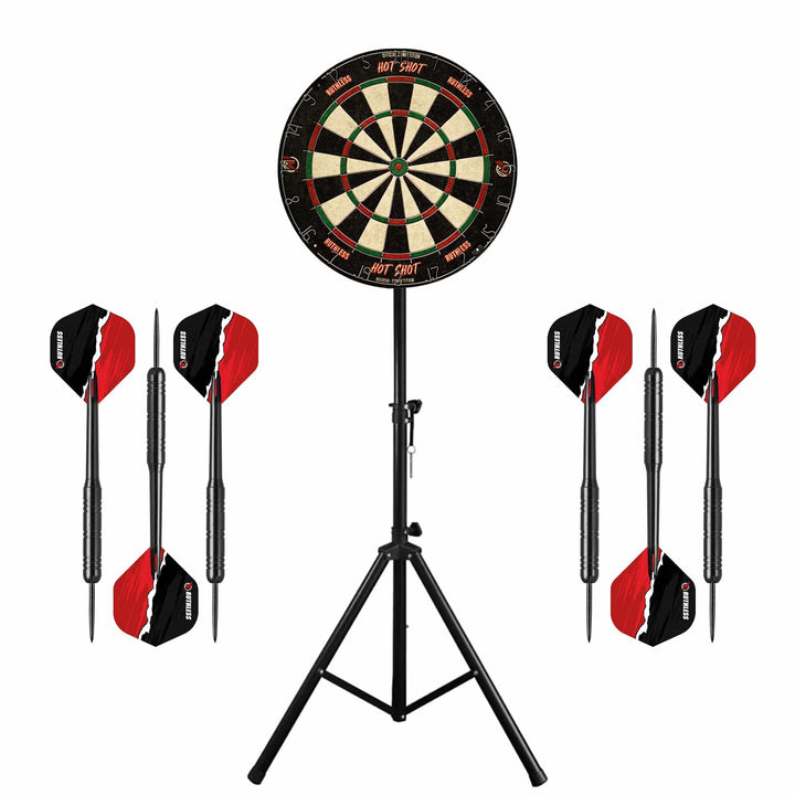 Ruthless Hotshot Dartboard & Stand Set - Dart Board, Stand & 2 sets of Brass Darts