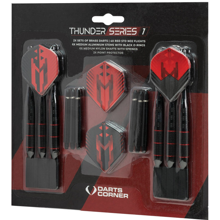 Darts Corner - Thunder Series 1 - Steel Tip Brass - 2 Sets Darts - M1 - Black & Red - 22g
