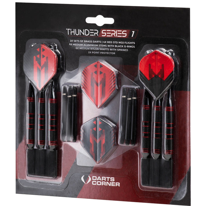 Darts Corner - Thunder Series 1 - Steel Tip Brass - 2 Sets Darts - M2 - Black & Red - 24g