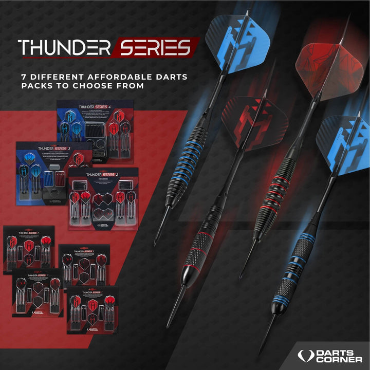 *Darts Corner - Thunder Series 3 - Steel Tip Brass - 4 Sets Darts - Blue & Red - 21g 22g 23g 24g
