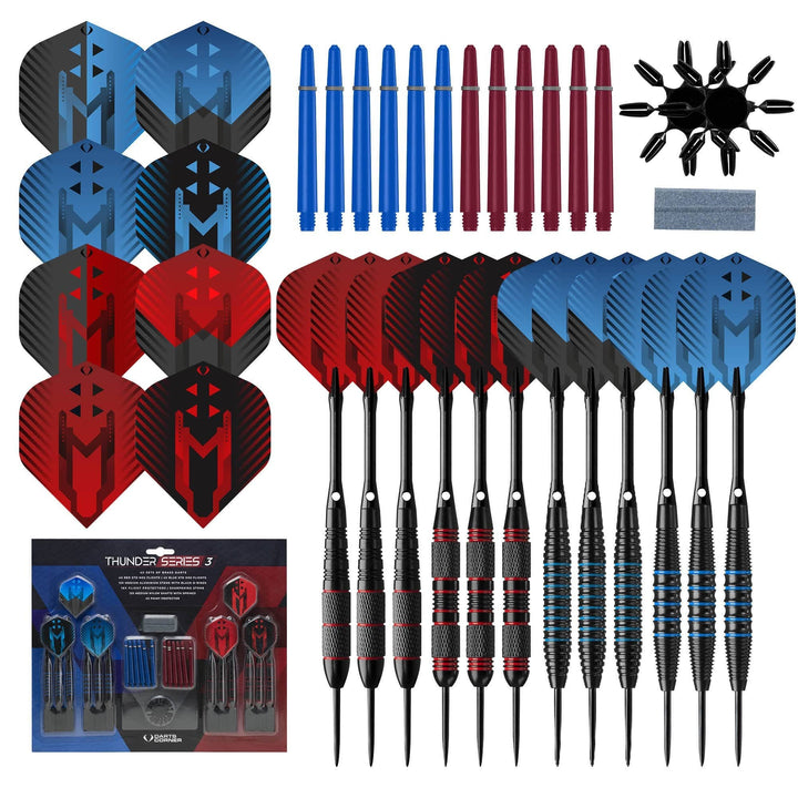 *Darts Corner - Thunder Series 3 - Steel Tip Brass - 4 Sets Darts - Blue & Red - 21g 22g 23g 24g