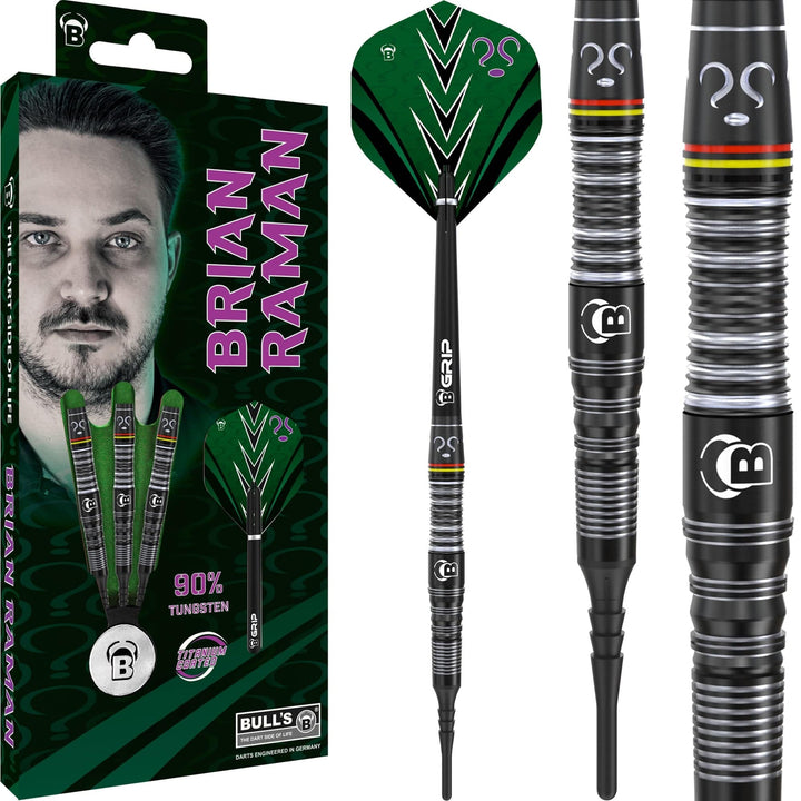 BULL'S Brian Raman Darts - Soft Tip - 90% Tungsten - Black Titanium