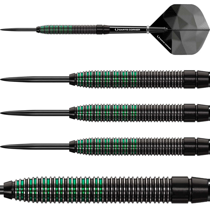 *Darts Corner Black Rebel Darts - Steel Tip Tungsten - Black with Green