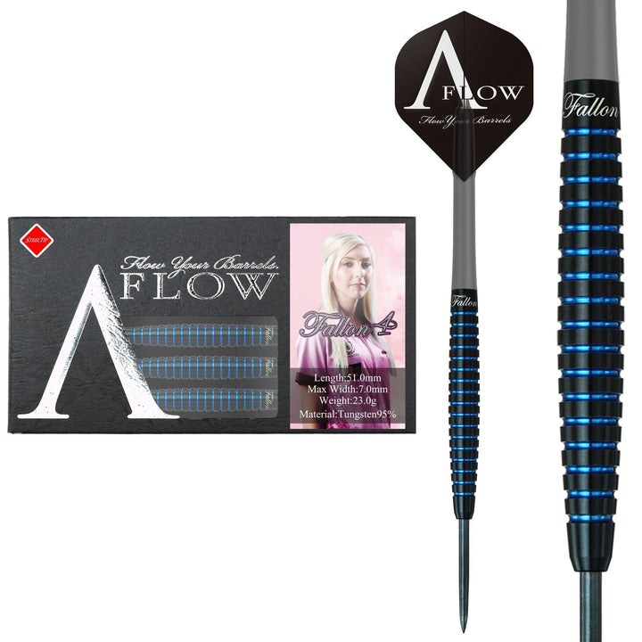 Dynasty - A Flow - Steel Tip Darts - Black Line - Fallon Sherrock - Blue Ring - Fallon 4 - 23g