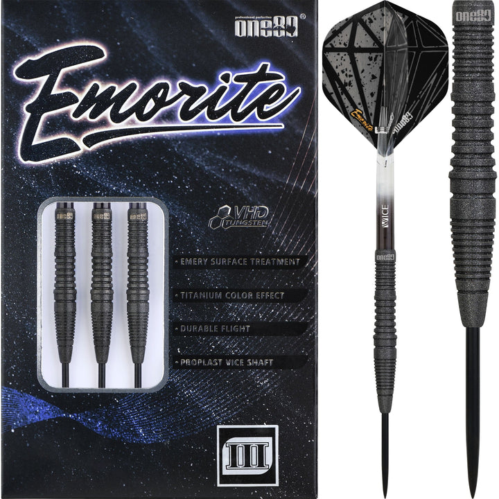 One80 Emorite 03 Darts - Steel Tip - 90% Tungsten - Black 22g