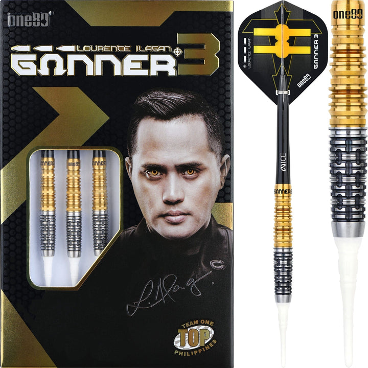One80 Gunner III Darts - Soft Tip - Lourence Ilagan - Black & Gold 18g
