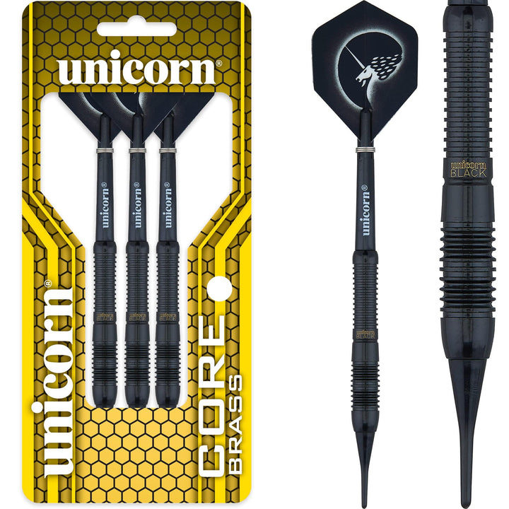 Unicorn Core Brass Darts - Soft Tip - Style 2 - Black Brass 16g