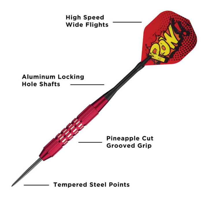 Viper Comix Darts - Steel Tip - Coated Alloy - Cut Grooves - inc Extras - Red