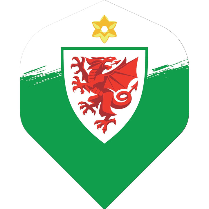 *Wales FA - Dart Flights - 100 Micron - No2 - Std - Welsh \ Cymru - F4 - White & Green