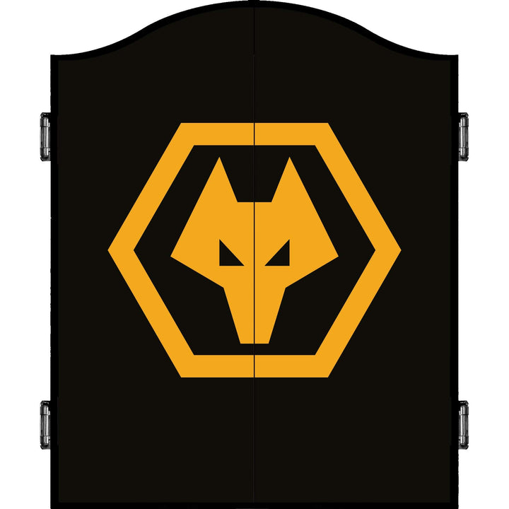 Wolverhampton Wanderers FC Dartboard Cabinet - Official Licensed - C1 - Wolves - Black - Yellow Crest