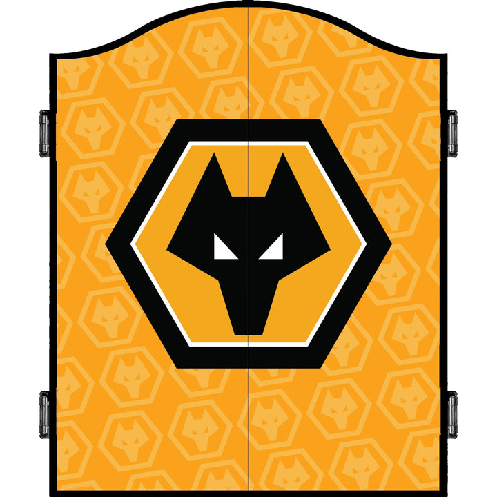 Wolverhampton Wanderers FC Dartboard Cabinet - Official Licensed - C2 - Wolves - Black - Repeat Crest